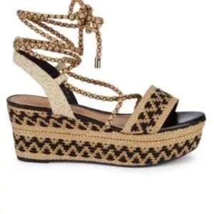 Schutz lace up raffia wedges
